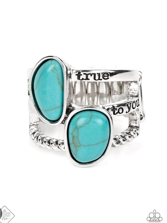 paparazzi Jewelry - paparazzi Turquoise Double Stone Silver-Tone Statement Ring